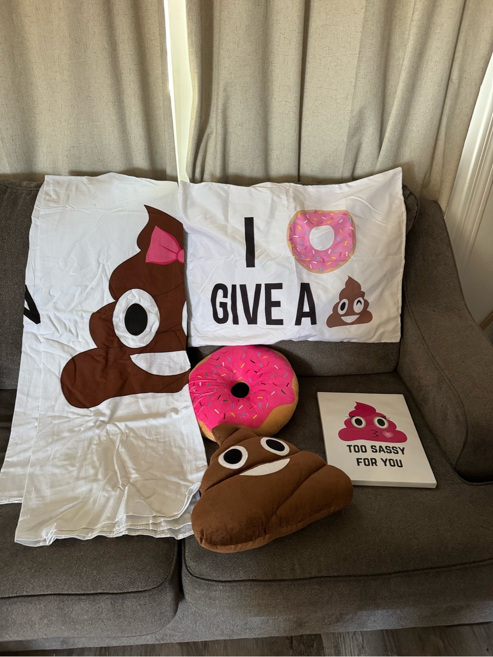 Emoji Poop & Donut Bedding Pillow Set - Pink & Brown